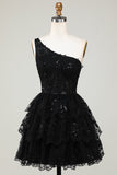 Gorgeous Black One Shoulder Graduation Dress With Appliques