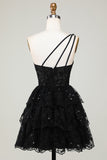 Gorgeous Black One Shoulder Graduation Dress With Appliques