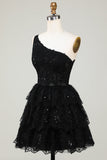 Gorgeous Black One Shoulder Graduation Dress With Appliques