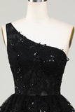 Gorgeous Black One Shoulder Graduation Dress With Appliques