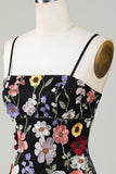 Bodycon Spaghetti Straps Black Graduation Dress with 3D Flowers