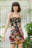 Black Spaghetti Straps Sheath Graduation Dress with 3D Flowers