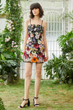 Black Spaghetti Straps Sheath Graduation Dress with 3D Flowers