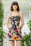 Black Spaghetti Straps Sheath Graduation Dress with 3D Flowers