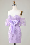 Bodycon Sweetheart Purple Short Graduation Dress with Bowknot