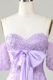 Bodycon Sweetheart Purple Short Graduation Dress with Bowknot