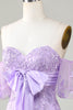 Load image into Gallery viewer, Bodycon Sweetheart Purple Short Graduation Dress with Bowknot