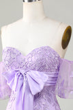 Bodycon Sweetheart Purple Short Graduation Dress with Bowknot