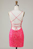 Load image into Gallery viewer, Sparkly Fuchsia Beaded Tight Short Graduation Dress