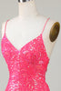 Load image into Gallery viewer, Sparkly Fuchsia Beaded Tight Short Graduation Dress