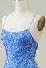 Load image into Gallery viewer, Spaghetti Straps Blue Tight Glitter Homecoming Dress with Beaded
