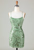 Load image into Gallery viewer, Sparkly Sheath Spaghetti Straps Green Short Homecoming Dress with Criss Cross Back