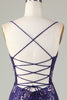Load image into Gallery viewer, Sparkly Sheath Spaghetti Straps Dark Purple Short Homecoming Dress with Criss Cross Back
