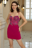 Spaghetti Straps Sparkly Tight Homecoming Dress with Beaded