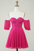 Load image into Gallery viewer, Fuchsia Corset A-Line Chiffon Short Graduation Dress with Lace