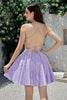 Load image into Gallery viewer, Cute A Line Spaghetti Straps Purple Corset Homecoming Dress with Criss Cross Back
