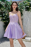 Cute A Line Spaghetti Straps Purple Corset Homecoming Dress with Criss Cross Back