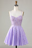 Load image into Gallery viewer, Purple Corset A-Line Satin Short Graduation Dress with Lace