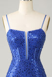 Royal Blue Bodycon Sparkly Spaghetti Straps Homecoming Dress