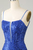 Load image into Gallery viewer, Royal Blue Bodycon Sparkly Spaghetti Straps Homecoming Dress