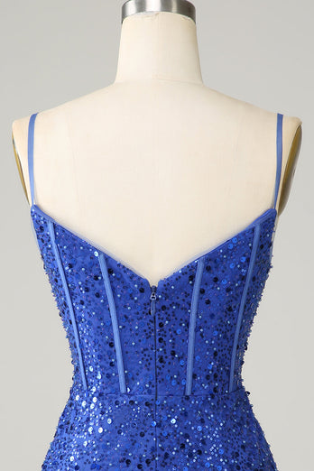 Royal Blue Bodycon Sparkly Spaghetti Straps Homecoming Dress