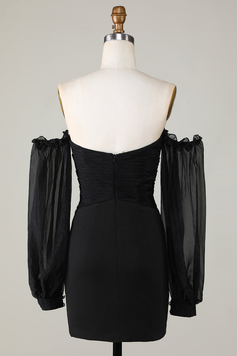 Load image into Gallery viewer, Off The Shoulder Keyhole Black Graduation Dress with Beading