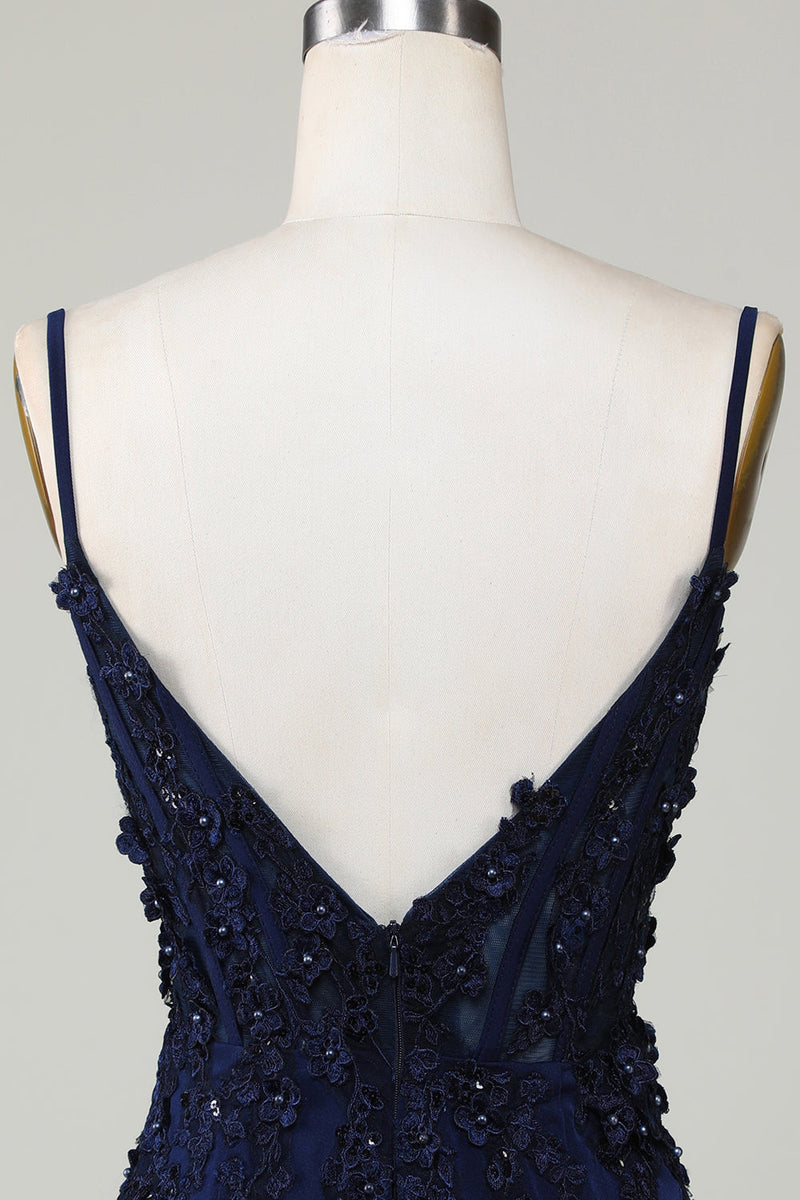 Load image into Gallery viewer, Sparkly Navy Corset Tight Short Graduation Dress with Lace