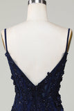 Sparkly Navy Corset Tight Short Graduation Dress with Lace