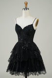 Gorgeous A Line Spaghetti Straps Dark Blue Sparkly Corset Homecoming Dress