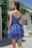 Load image into Gallery viewer, Gorgeous A Line Spaghetti Straps Dark Blue Sparkly Corset Homecoming Dress