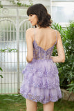 Sparkly Spaghetti Straps Sequins Purple Short Graduation Dress