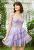 Load image into Gallery viewer, Sparkly Spaghetti Straps Sequins Purple Short Graduation Dress