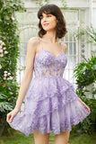 Sparkly Spaghetti Straps Sequins Purple Short Graduation Dress