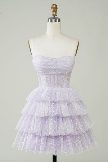 Sparkly Purple Corset Tiered Cute Homecoming Dress