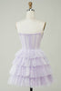 Load image into Gallery viewer, Sparkly Purple Corset Tiered Cute Homecoming Dress