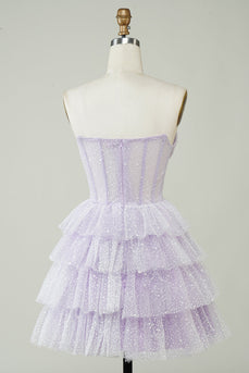 Sparkly Purple Corset Tiered Cute Homecoming Dress