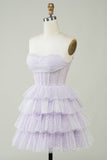 Sparkly Purple Corset Tiered Cute Homecoming Dress