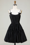 Trendy A-Line Spaghetti Straps Black Short Graduation Dress