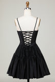 Trendy A-Line Spaghetti Straps Black Short Graduation Dress