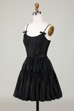 Trendy A-Line Spaghetti Straps Black Short Graduation Dress