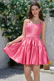 Stylish A-Line Spaghetti Straps Fuchsia Short Homecoming Dress with Bowknot