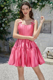 Stylish A-Line Spaghetti Straps Fuchsia Short Homecoming Dress with Bowknot