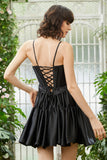 A-Line Spaghetti Straps Black Short Graduation Dress