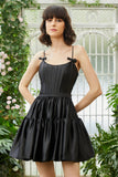 A-Line Spaghetti Straps Black Short Graduation Dress