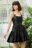 A-Line Spaghetti Straps Black Short Graduation Dress