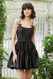 A-Line Spaghetti Straps Black Short Graduation Dress