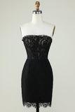 Strapless Black Graduation Dress with Beading