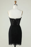 Strapless Black Graduation Dress with Beading