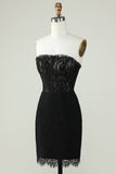 Strapless Black Graduation Dress with Beading