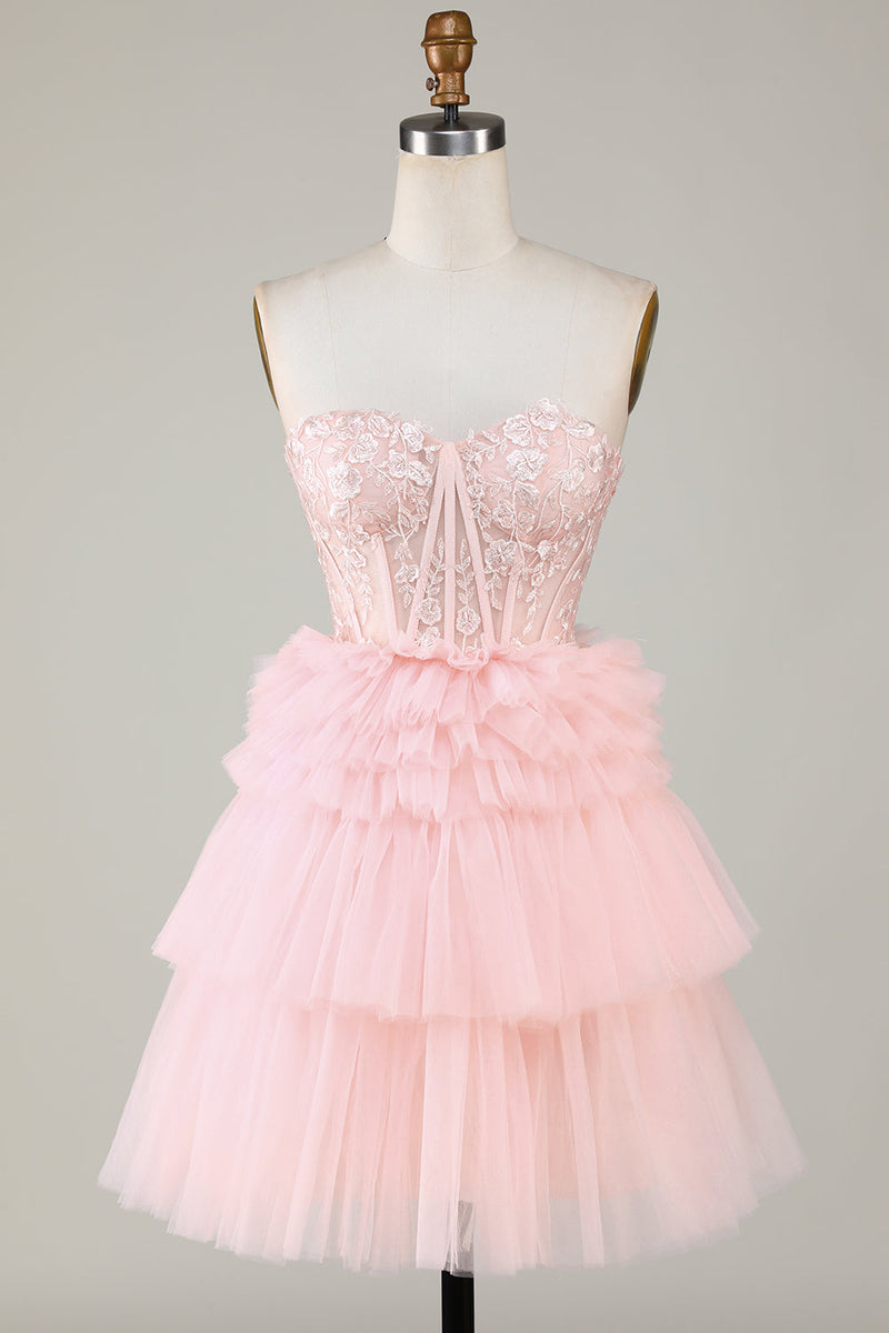 Load image into Gallery viewer, Trendy A-Line Sweetheart Pink Short Graduation Dress with Ruffles